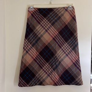 Wool satin lined midi plaid skirt